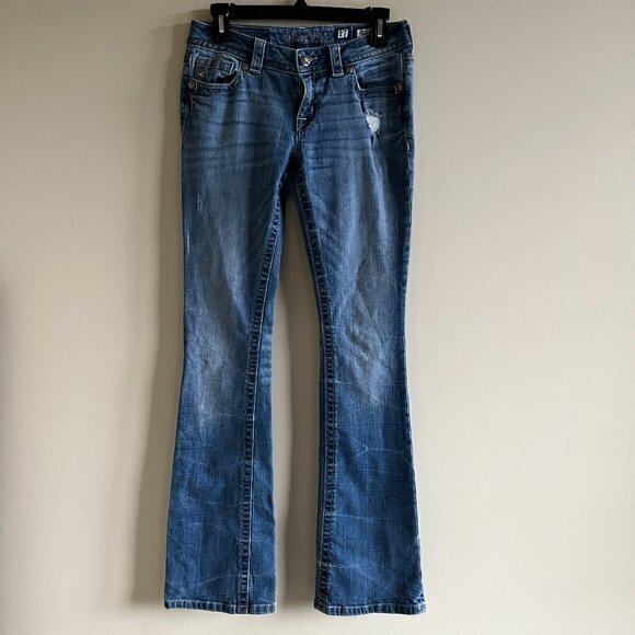 MISS ME Mid rise boot jeans Distressed Blue Womens‎ Size 27 - Picture 1 of 7